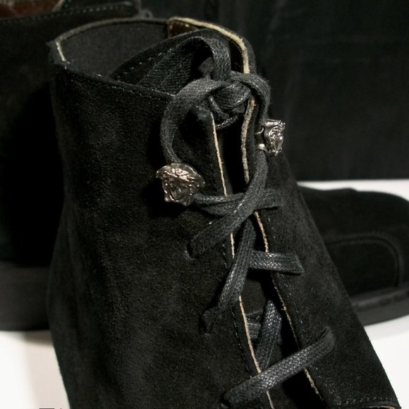 GIANNI VERSACE 1535 BLACK ITALIAN SUEDE MEN\'S ANKLE BOOTS 7M $370 NWT